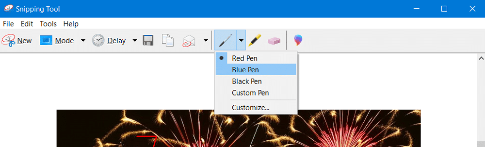 The “Pen” button and its drop-down menu