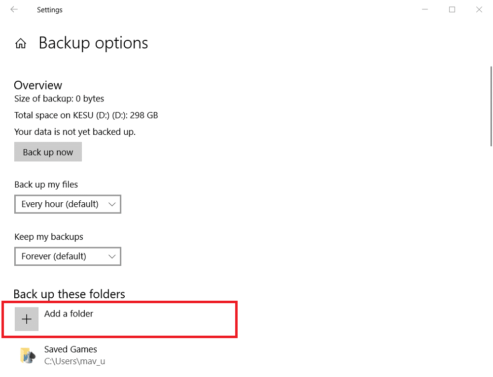 choose Add a folder in Backup options