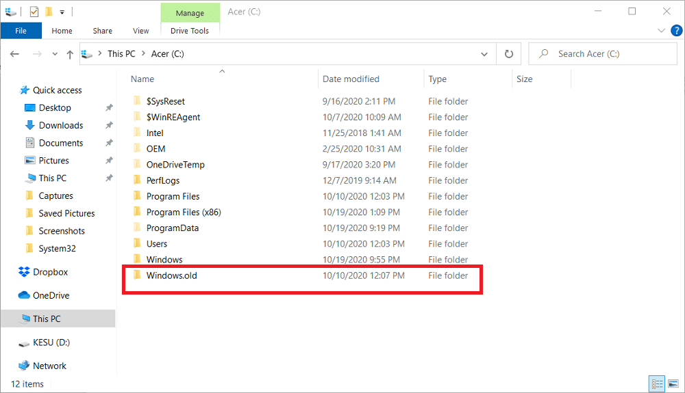 click Windows.old folder to recover