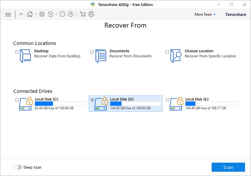 select your SD card which lost data to recover