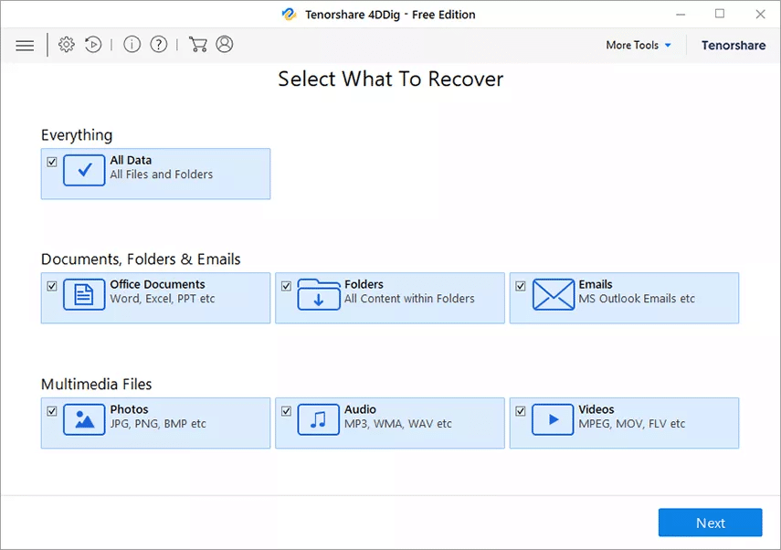 use Tenorshare 4DDig as PhotoRec alternative