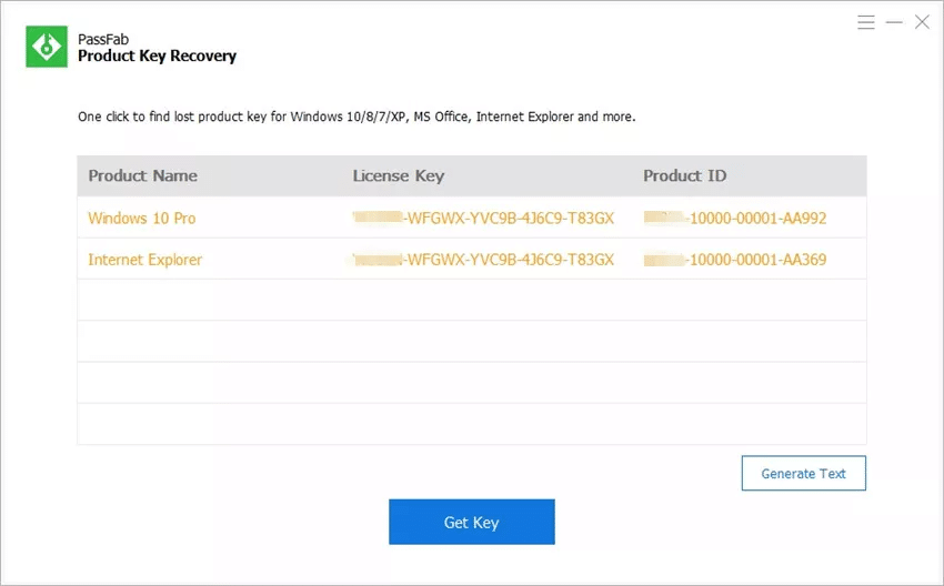 using PassFab Product Key Recovery to find Windows 10 product key