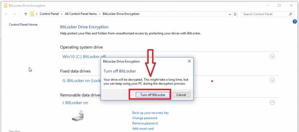 chick Turn off BitLocker in confirmation prompt