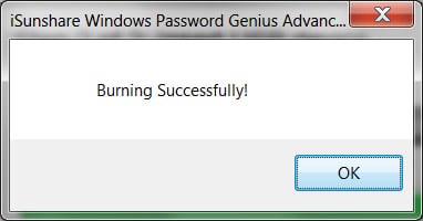 click OK after burning completed