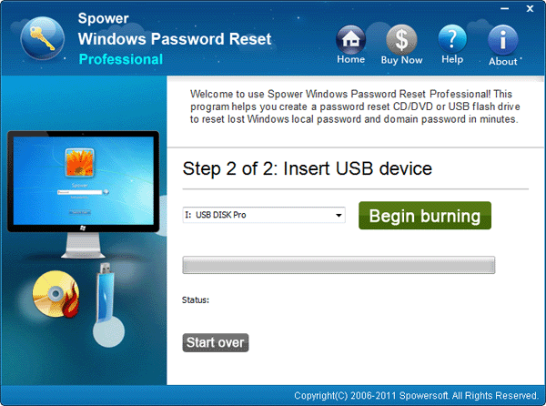 Begin Burning Windows 10 password reset disk