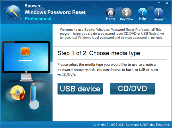 choose USB or CD/DVD to create a Windows 10 password reset disk