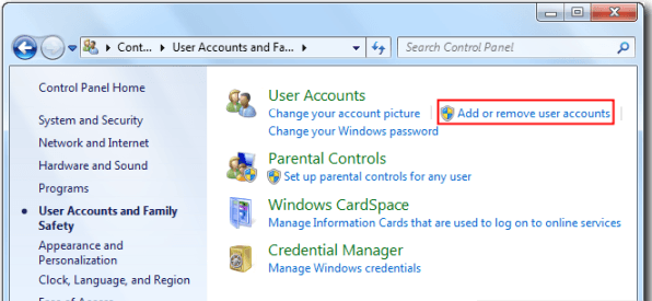 add or remove user accounts option
