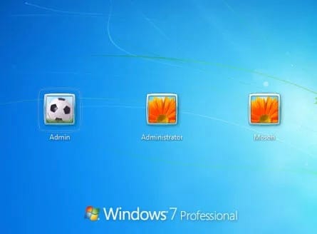 choisissez la session administrateur sur l'écran des sessions Windows 7