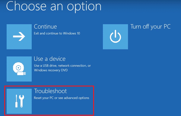 Choose Troubleshoot in HP laptop