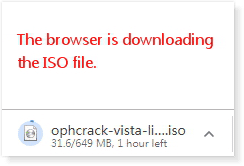 Ophcrack ISO-Datei wird heruntergeladen