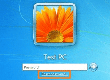click on reset password on Windows 7