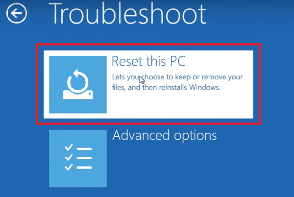 Select Reset this pc in Windows 10