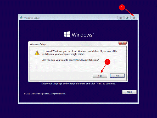 Redémarrez l'ordinateur dans l'utilitaire d'installation Windows