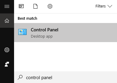 Control panel in Windows 10