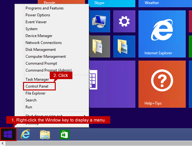 Control panel in Windows 8/8.1