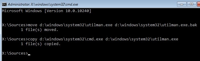 run the command to reset Windows Vista password