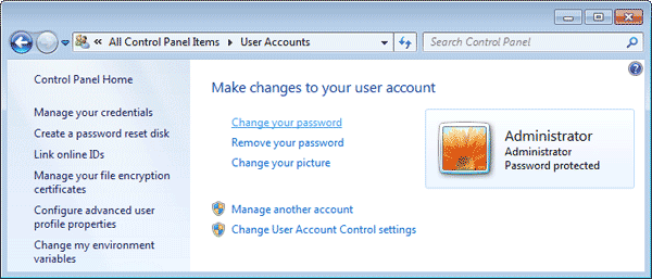 Option de création de disque de réinitialisation de mot de passe sur Windows 7