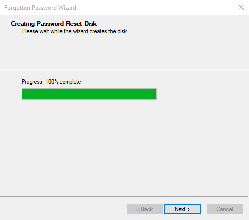 Once complete creating the Windows password reset disk click “Next”