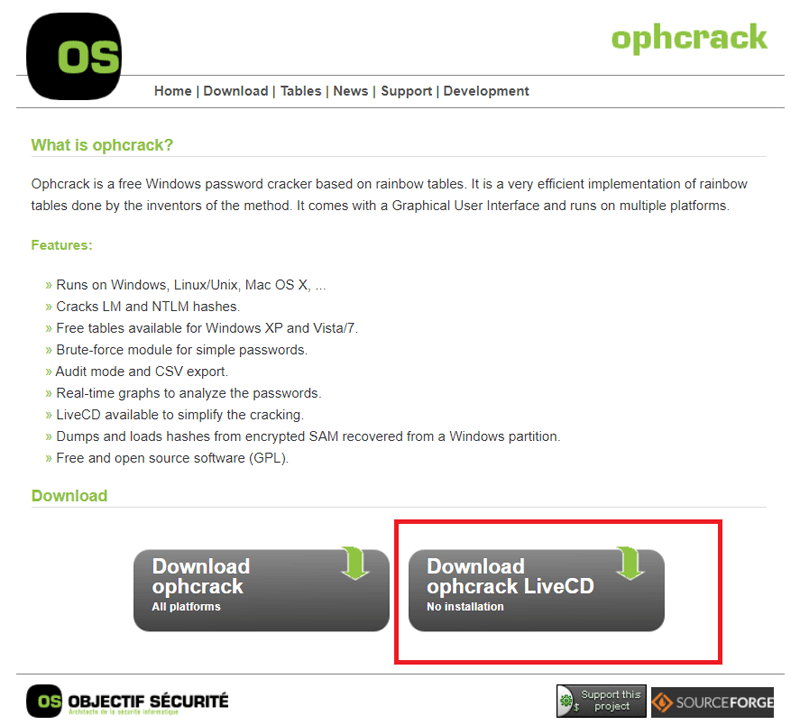 Reset Windows 10 password with Ophcrack