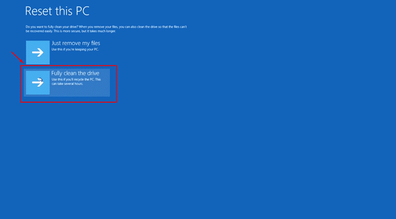 Wählen Sie Vollständige Reinigung des Laufwerks unter Windows 10