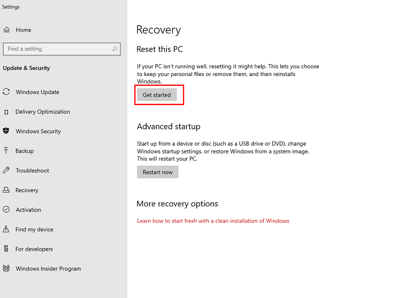 Get start to reset HP laptop to factory setting