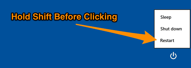 hold shift before clicking restart