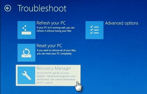 Select Recovery Manager in HP laptop