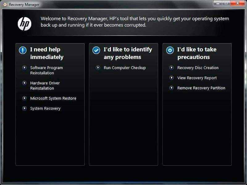 HP recovery manager – restauration système