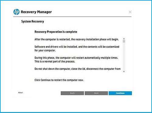 Démarrer la réinitialisation de l'ordinateur portable HP