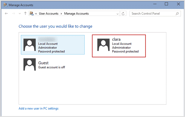 Manage user accounts in Windows 10
