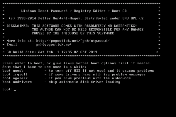 press enter to boot ntpassword