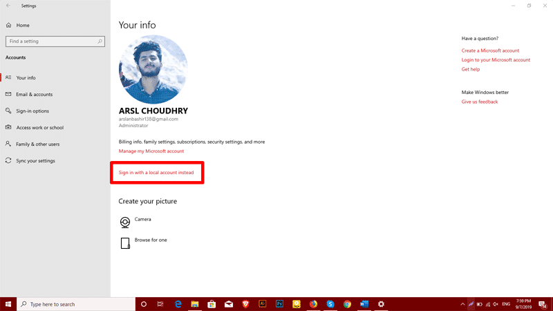 Sign in with a local account instead in Windows 10