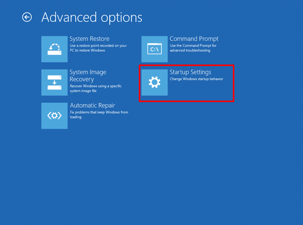 Click “Startup Settings” to solve Windows 10 defaultuser0 password issue