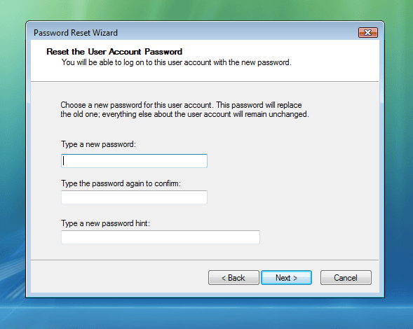 Reset default administrator password Windows 7 and confirm