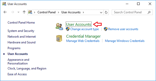 click again the “User Accounts” to set hp recovery media