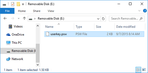 fichier userkey.psw sur le disque de réinitialisation Windows 10