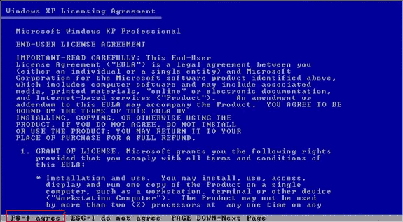 Windows XP Lizenzvereinbarung annehmen