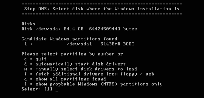 Wählen Sie Partition in NT-Passwort