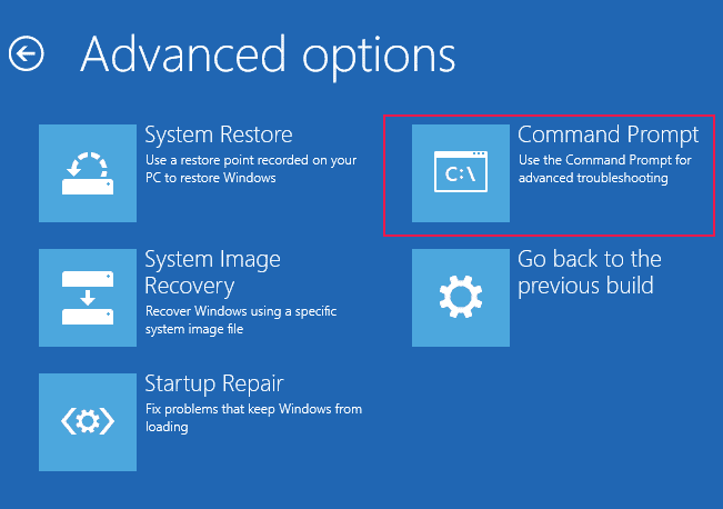 choose the command prompt of advanced options