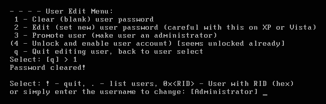 Clear (blank) user password in NT Password