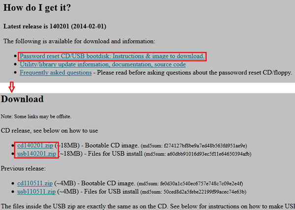 Laden Sie den Offline NT Password & Registry Editor herunter