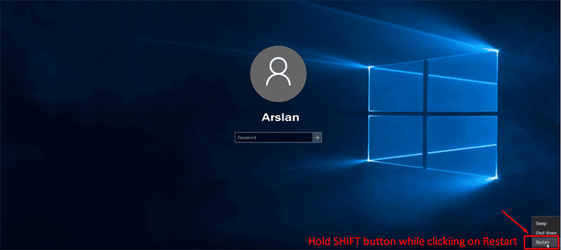 Hold Shift and Restart button together to factory Hp laptop password