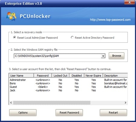 PCUnlocker pour Windows 10