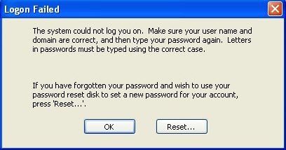 Press OK to continued for password reset disk