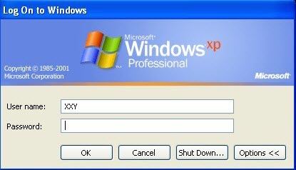 Drücken Sie Ok, um sich bei Windows XP anzumelden
