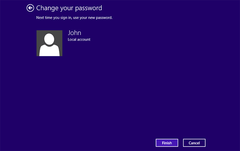 Windows 8 password changed successfully