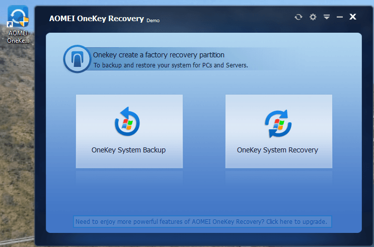 Interface du loigiciel AOME Onekey Recovery