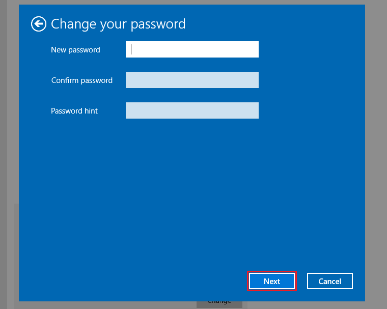 enter nothing in the field while asked for new password