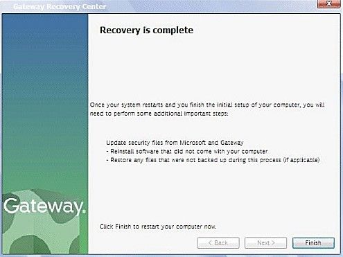 factory reset Gateway laptop without password is almost complete